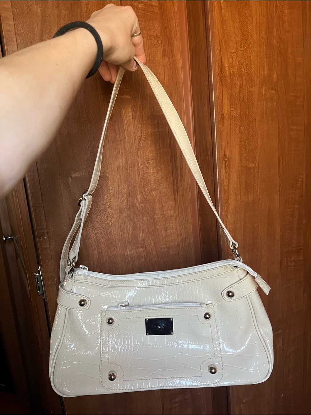 liz & co. Patent Cream Croc-Embossed Shoulder Bag